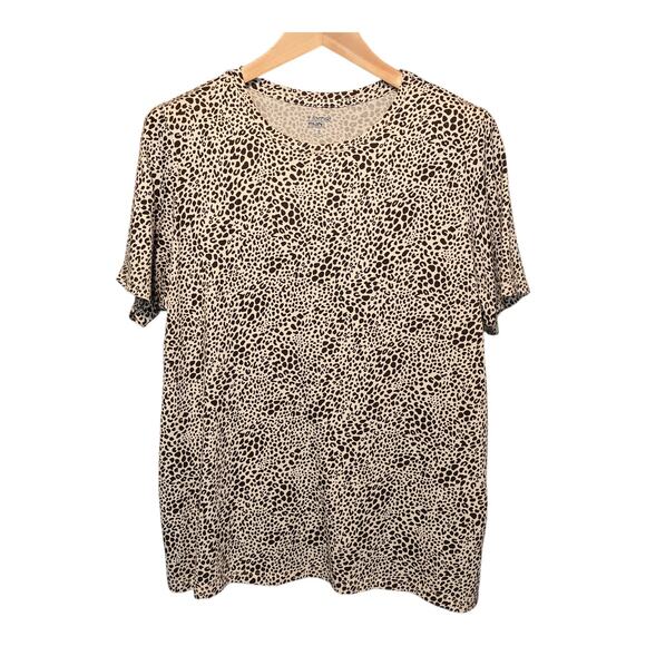 Lands End Top Womens Size 1X Leopard Print Crew Neck Short Sleeve Mob Wife - Picture 1 of 10